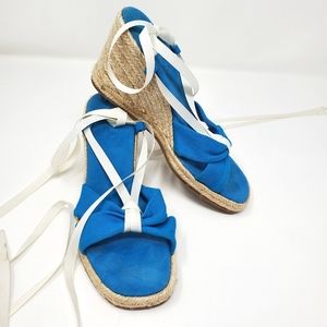 Lauren Ralph Lauren Amelie Blue Lace Up Ankle Tie Wedge Espadrilles 6.5